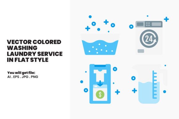 Washing & Laundry Service in Flat Style Illustration Icônes Par SetiawanAPDesignWorks