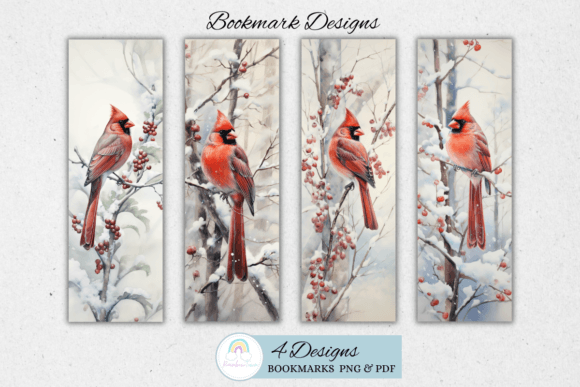 Winter Red Cardinal Bird Bookmark Graphic Crafts By Rainbowtown