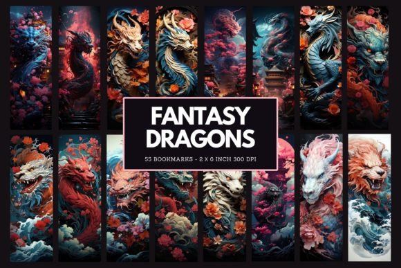 Fantasy Dragons Bookmarks Grafica Modelli di Stampa Di Art's and Patterns