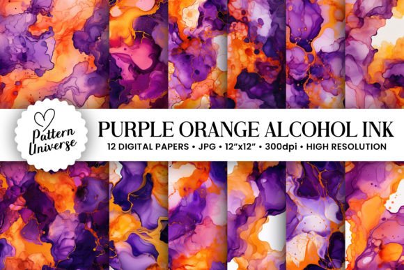 Purple & Orange Alcohol Ink Backgrounds Graphic Backgrounds By Pattern Universe