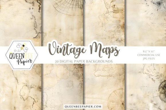 Vintage Old Maps Digital Paper Grafik Hintegründe Von Queen Bee Papier
