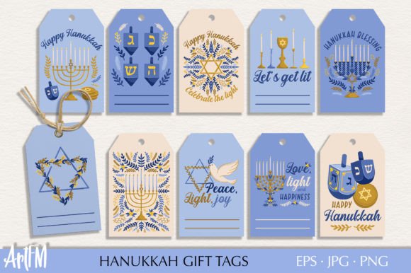 Hanukkah Gift Tags | Hanukkah Packages Afbeelding Afdruk Sjablonen Door ArtFM