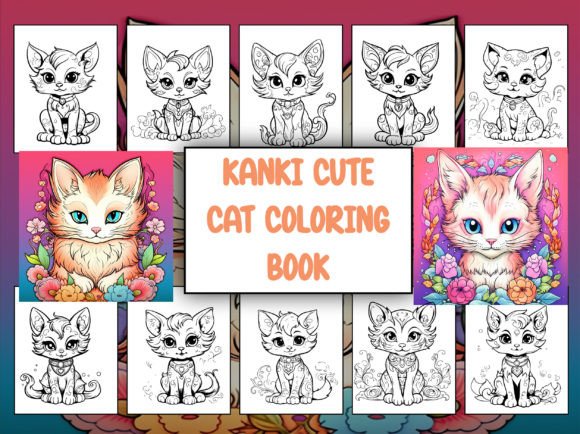 Kanki Cute Cat Coloring Book Gráfico Páginas y libros para colorear Por Loca shop4