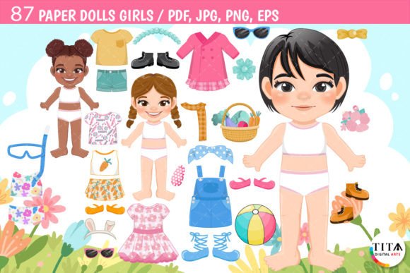 Paper Dolls Girls Clipart Illustration Artisanat Par TitaDigitalArts