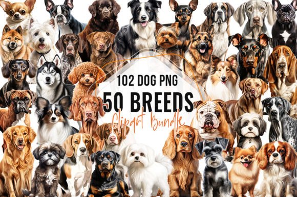 50 Breeds 102 Dogs Png Clipart Bundle Illustration Illustrations Imprimables Par Aspect_Studio
