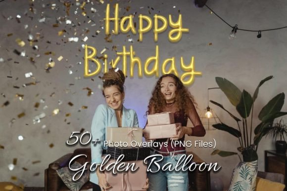 53 Golden Balloon Photoshop Overlays Gráfico Objetos Gráficos de Alta Qualidade Por 3Motional