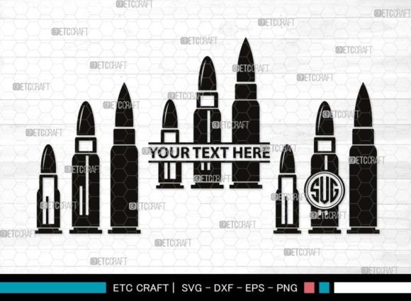 Bullet Monogram, Gun Round Silhouette Graphic Crafts By Pixel Elites