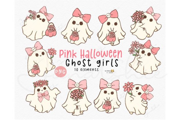Cute Halloween Cute Ghost Girl Clip Art Gráfico Ilustraciones Imprimibles Por Janatshie