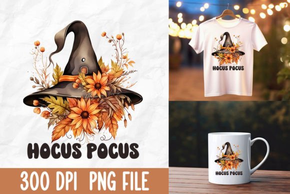 Hocus Pocus Halloween Witch Fall Leaf Graphic T-shirt Designs By Kanweat
