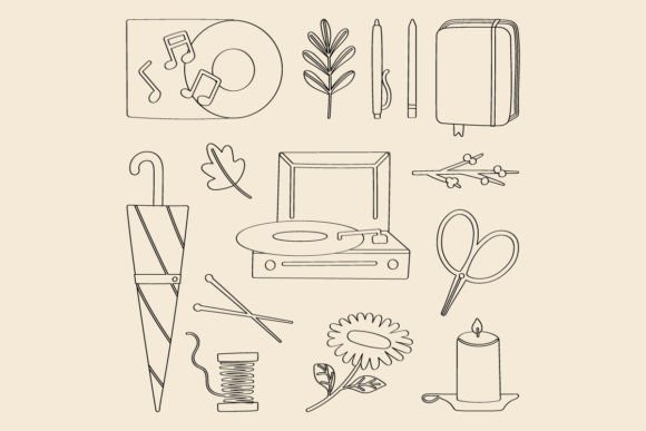 Lined Hobby and Home Cozy Element Graphic Icons By Musbila
