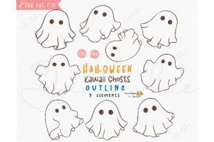 Playful Kawaii Halloween Ghost Outline a Graphic Crafts By Janatshie 1