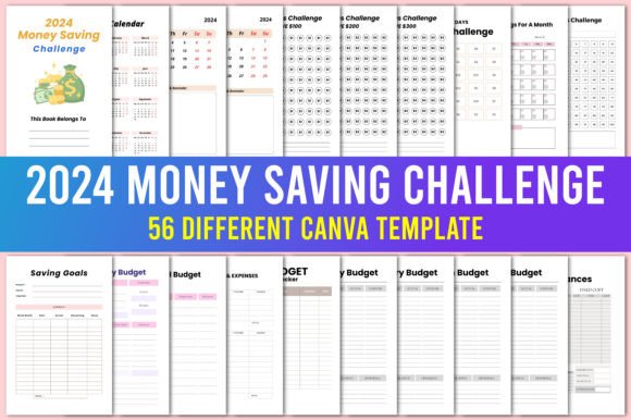 2024 Money Saving Challenge Planner Graphic KDP Interiors By designmela01
