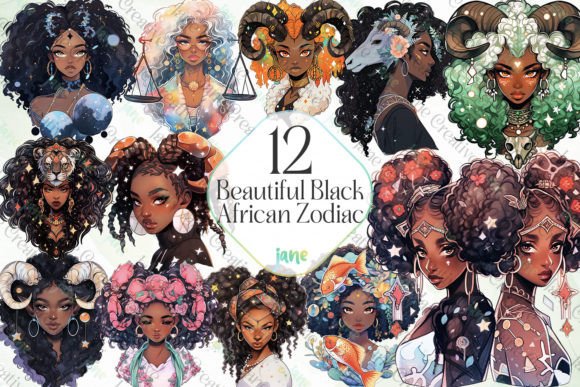 Beautiful Black African Zodiac Bundle Graphic Illustrations By JaneCreative