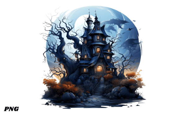 Scary Halloween House Watercolor Graphic Illustrations By NESMLY