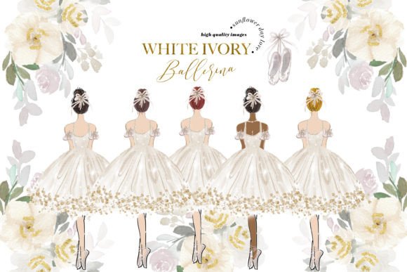 Swan White Ballerina Princess Clipart Grafika Ilustracje do Druku Przez SunflowerLove