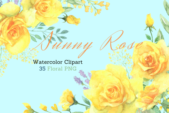 Watercolor Sunny Yellow Rose Clipart Set Graphic Crafts By NaniDream Studio