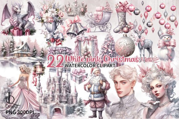 White Pink Christmas Sublimation Clipart Grafik Druckbare Illustrationen Von LQ Design