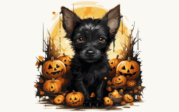 Cute Dog with Halloween Elements Grafika Ilustracje do Druku Przez NESMLY