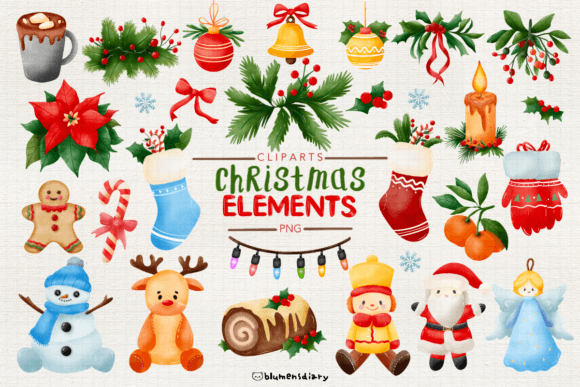 Christmas Elements Clipart Gráfico Ilustraciones Imprimibles Por blumensdiary