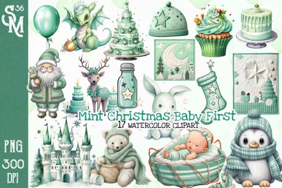 Mint Christmas Baby First Sublimation Grafik Druckbare Illustrationen Von StevenMunoz56