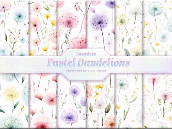 Pastel Dandelions Digital Paper Pack Graphic Backgrounds By DifferPP