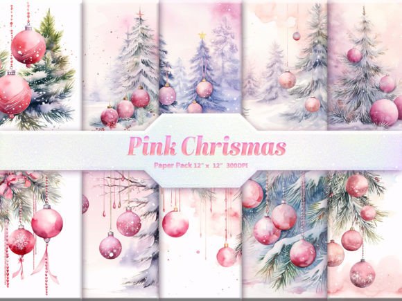 Pink Christmas Digital Paper Pack Grafik Hintegründe Von DifferPP