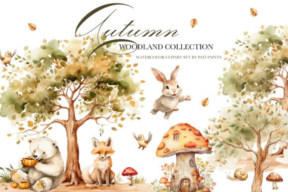 Autumn Woodland Animals Clipart Set Graphic Objects By patipaintsco