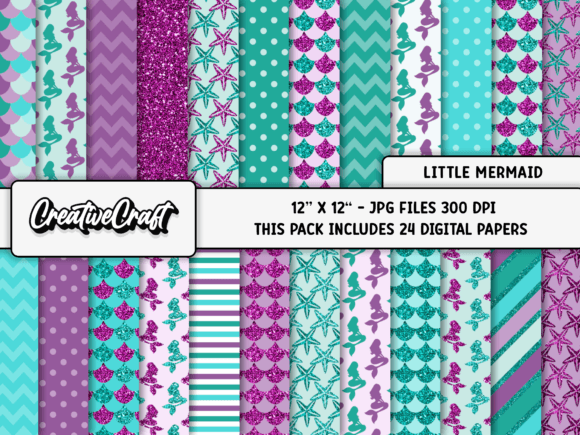 Little Mermaid Digital Papers Scrapbook Graphic Backgrounds By CreativeCraft