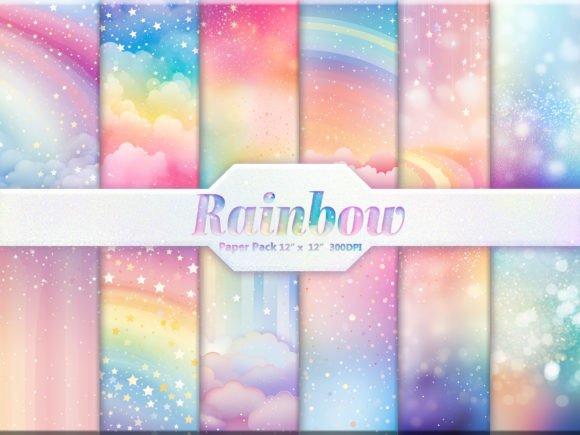 Rainbow Digital Paper Pack Grafika Tła Przez DifferPP