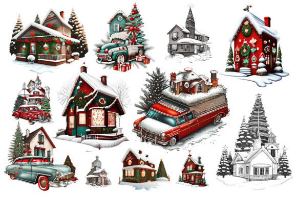 Retro Christmas Clipart Watercolor Grafik KI Illustrationen Von BDB_Graphics
