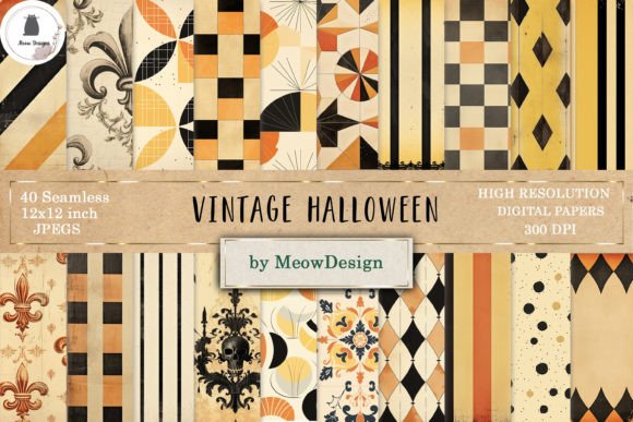 Vintage Halloween Digital Paper Pack Graphic Patterns By MeowwDesign