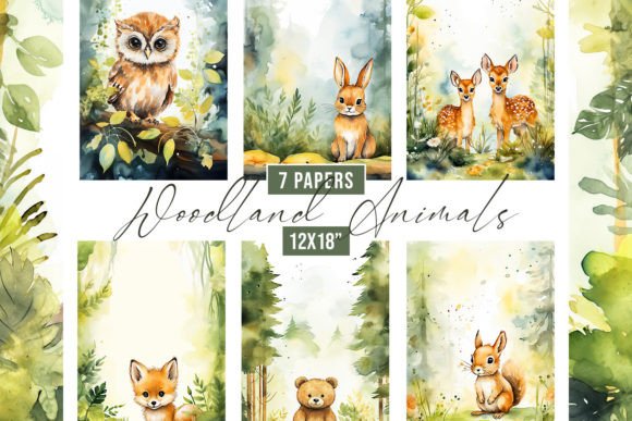 Watercolor Woodland Animals Background Graphic AI Illustrations By Chinnisha Arts