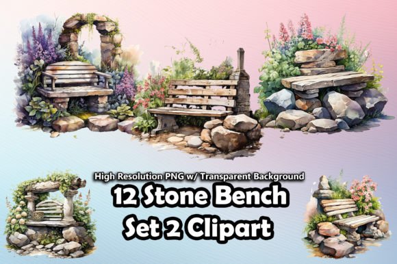 12 Stone Bench Set 2 Clipart PNG Grafik Druckbare Illustrationen Von printztopbrand