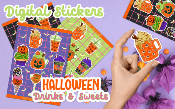 Digital Stickers Halloween Sweets-Drinks Gráfico Ilustraciones Imprimibles Por Miztli