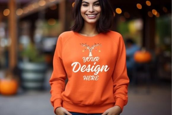Orange Gildan 18000 Sweater Mockup Graphic Product Mockups By num-STC