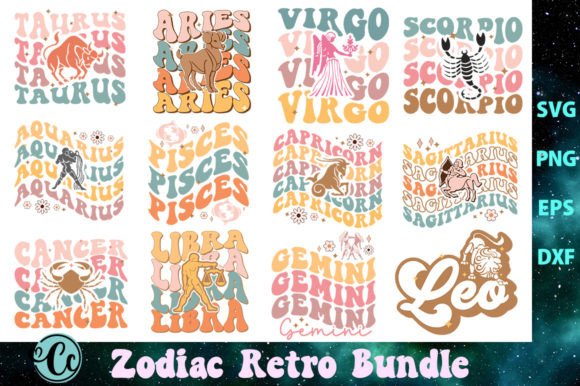 Zodiac Signs Retro SVG Bundle Grafik Plotterdateien Von Crazy Craft