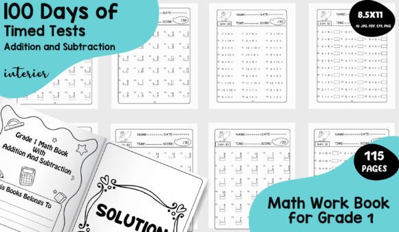 100 Days of Timed Test Math Book Gráfico 1st grade Por Math Store