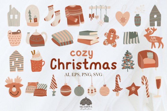 Cozy Christmas Clipart SVG PNG EPS Grafik Druckbare Illustrationen Von HappyWatercolorShop