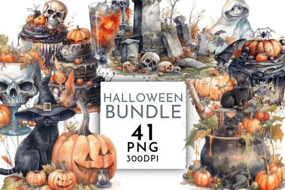 Watercolor Halloween Clipart Bundle PNG Graphic AI Transparent PNGs By Watercolour Lilley