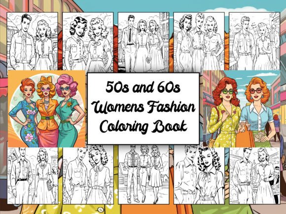 50s and 60s Womens Fashion Coloring Book Grafica Pagine e libri da colorare per bambini Di Loca shop4