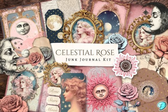 Celestial Rose Junk Journal Kit Gráfico Objetos Gráficos de Alta Calidad Por Emily Designs