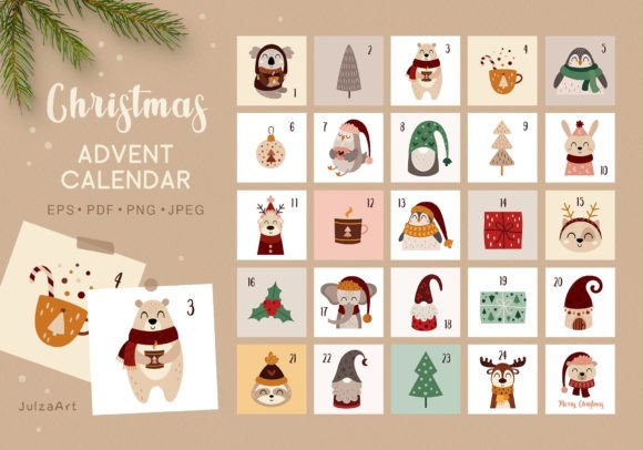 Christmas Advent Calendar for Kids Graphic Crafts By JulzaArt