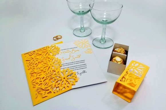 Daisy Flower Wedding Invitation and Candy Box Conjuntos Artesanato SVG 3D Por 3D SVG Crafts