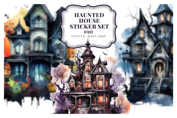 Halloween Haunted House Clipart Set Afbeelding Afdrukbare Illustraties Door Poster Boutique