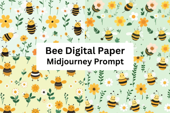 Midjourney Prompt for Bee Digital Paper Graphic Crafts By Digital Delight