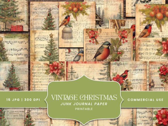 Vintage Christmas Junk Journal Paper Graphic Backgrounds By busydaydesign