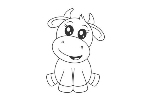 Cute Cow Sitting Alone Cartoon Style Gráfico Ilustraciones Imprimibles Por wawadzgn
