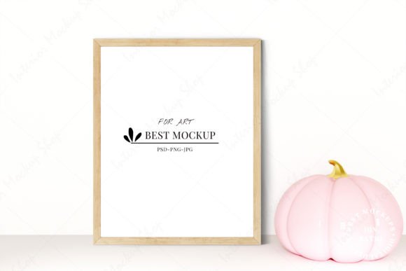 Frame Mockup Fall with Pink Pumpkin Graphic Product Mockups By Mockups Shop