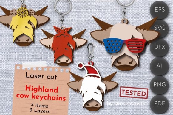 Highland Cow Keychain Laser Cut File Svg Gráfico SVG 3D Por DatsenCreate
