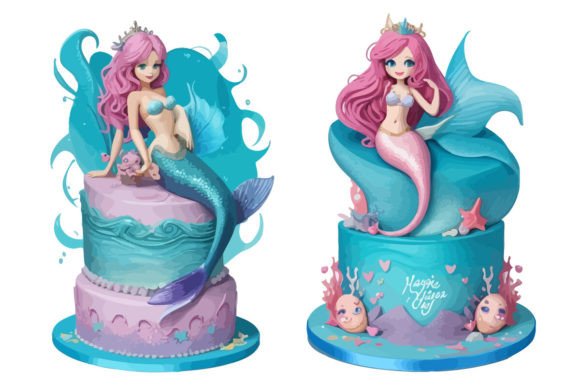 Mermaid Cake Vector Sublimation Graphic Crafts By Mousumebd